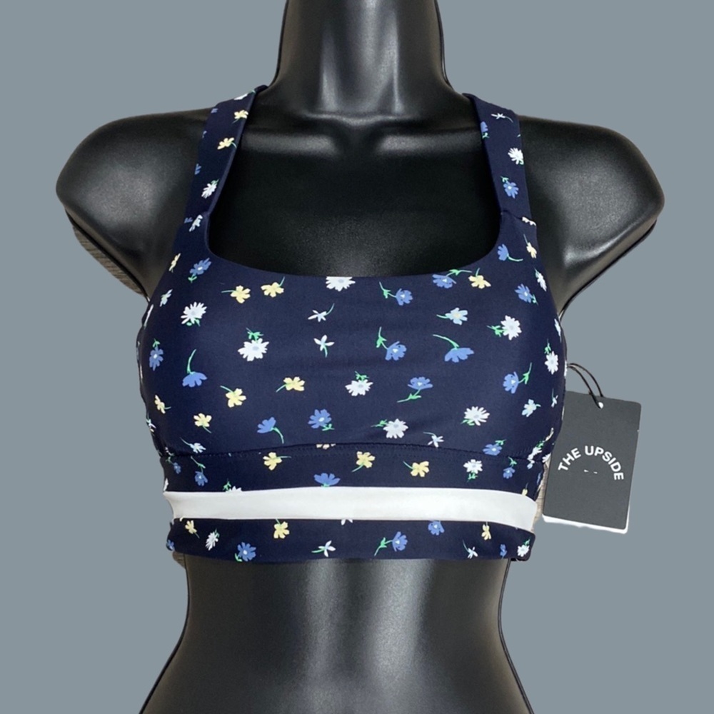 NWT ANTHROPOLOGIE THE UPSIDE FLORAL DAISY PAOLA SPORTS BRA NAVY BLUE WHITE SZ 4